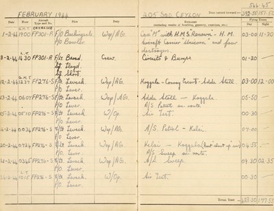 Lot 251 - Logbook. Wireless Operator H. Smith, 205 Squadron, Royal Air Force- Catalinas