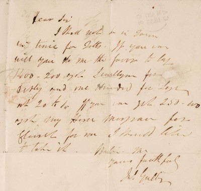 Lot 277 - Gully (John, 1783-1863). Autograph Letter Signed, ‘Jno. Gully’ Cambridge, 31 March 1833