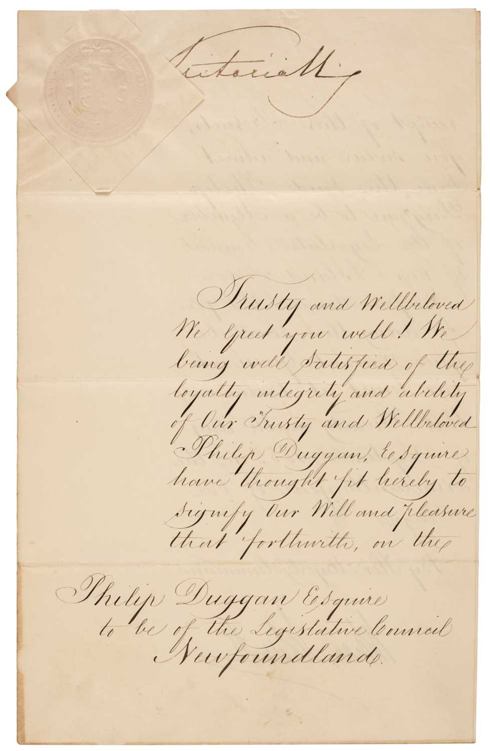 Lot 214 - Victoria (1819-1901). Document Signed, ‘Victoria RI’, Balmoral, 29 September 1855
