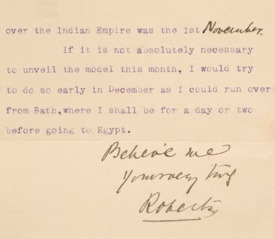 Lot 304 - Roberts (Frederick Sleigh, 1832-1914). Typed Letter Signed, ‘Roberts’, Englemere, 1908