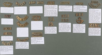 Lot 53 - Shoulder Titles. A good collection of regimental brass shoulder titles for regiments and corps