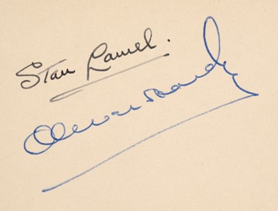 Lot 178 - Laurel (Stan, 1890-1965) & Hardy (Oliver, 1892-1957). Ink signatures, c. 1950