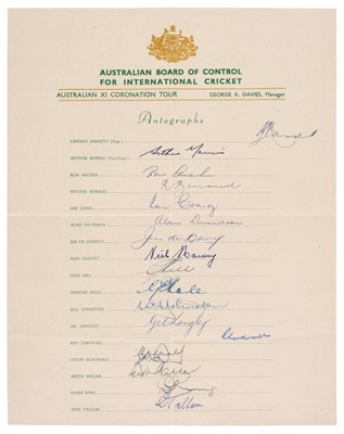 Lot 146 - Cricket. An Australian XI Coronation tour autograph team sheet, [1953]