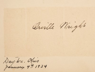 Lot 245 - Wright (Orville, 1871-1948). Ink signature, ‘Orville Wright’, 1934