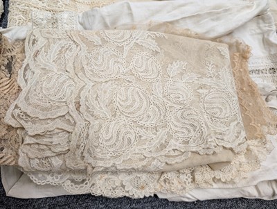 Lot 454 - Lace. A collection of lace and embroidered items, 19th-early 20th century