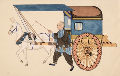 Lot 147 - Chinese Pith Paintings. A Collection of Six Paintings of Carts and Modes of Transport, circa 1850