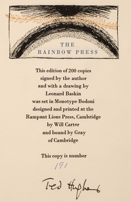 Lot 606 - Hughes (Ted). Adam and the Scared Nine, 1st edition, London: The Rainbow Press, 1978