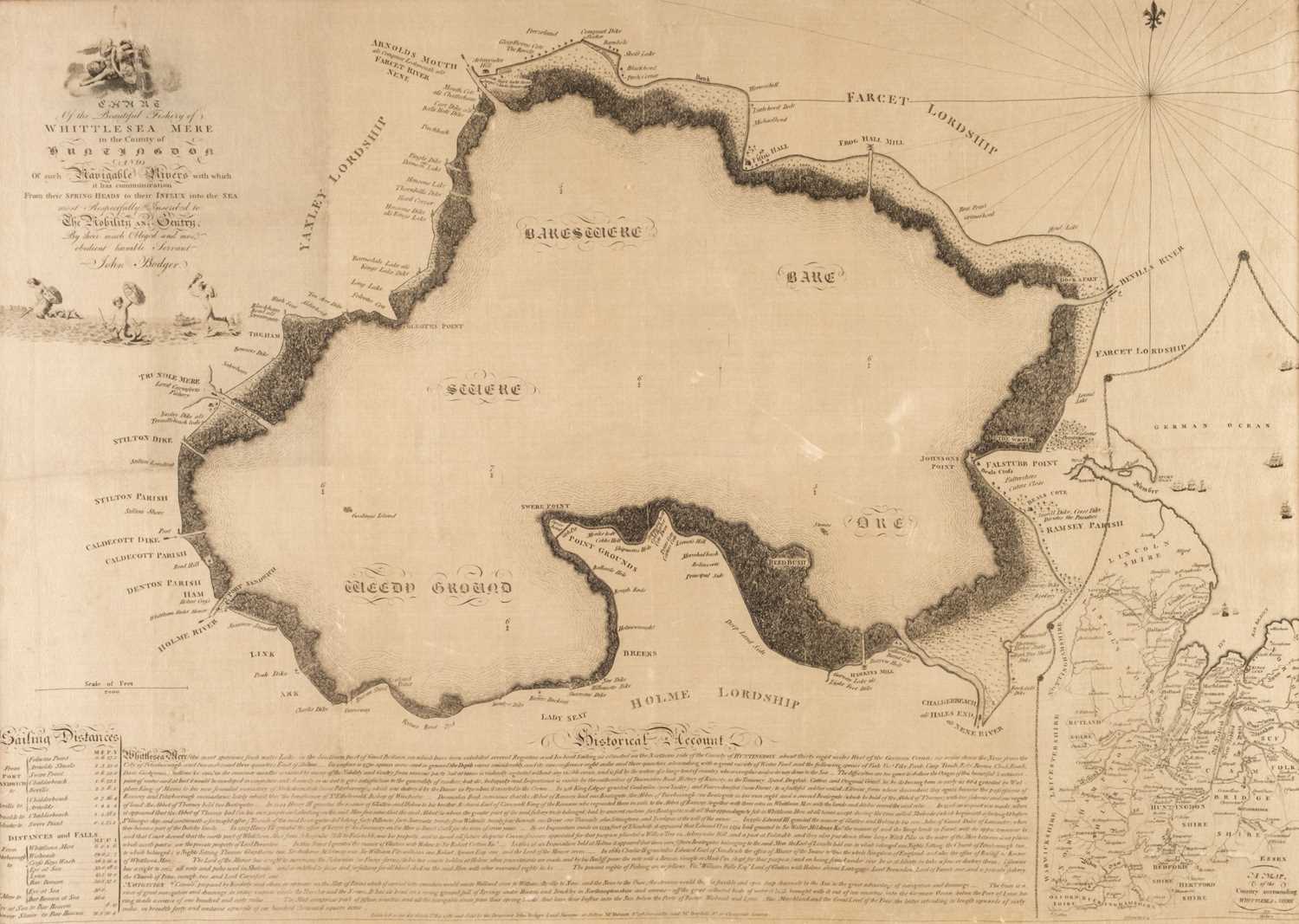 Lot 101 - Huntingdonshire. Bodger (John), A Chart of the Beautiful Fishery of Whittlesea Mere..., 1786
