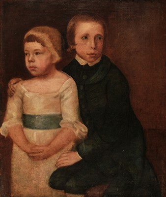 Lot 100 - Naïve School. Portrait of two children, circa 1780/90s