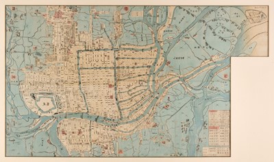 Lot 118 - Osaka. Kaisei zōho Kokuhō Ōsaka zenzu; 改正増補國寶大阪全圖, Kawachiya Tasuke, 1863, woodblock map of Osaka