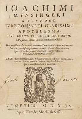 Lot 194 - Mynsinger von Fründeck (Joachim). Apotelesma, siue corpus perfectum scoliorum, 1595