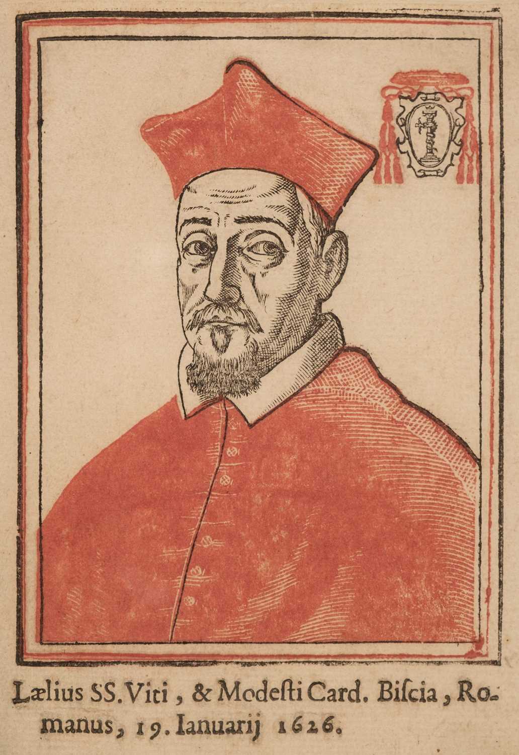 Lot 17 - Brogiotti (Andrea, active 1620s). Cardinal Biscia, woodcut portrait