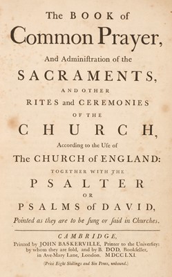 Lot 208 - Baskerville Press. Book of Common Prayer, and Administration of the Sacraments, 1761