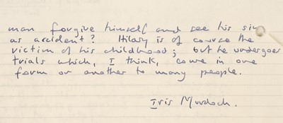 Lot 680 - Murdoch (Iris, 1919-1999). Autograph Essay Signed ‘Iris Murdoch’, no place or date, c. 1975