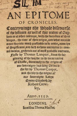 Lot 189 - Lanquet (Thomas et al.). An Epitome of Cronicles..., London: William Seres for Thomas Marshe, 1559