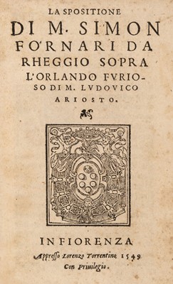 Lot 184 - Fornari (Simone). Spositione di M. Simon Fornari sopra l'Orlando Furioso, 1st edition, 1549-50