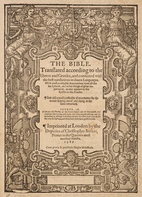 Lot 200 - Bible [English]. The Bible. Translated according to the Ebrew and Greeke..., 1589