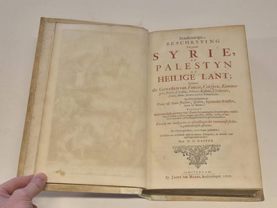 Lot 3 - Dapper (Olfert). Naukeurige Beschryving van gantsch Syrie, en Palestyn of Heilige Lant, 2 parts in 1, 1st edition, 1677