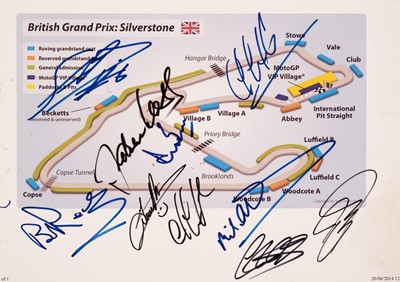 Lot 86 - Motorsport Autographs. A multi-signed plan of Silverstone British Grand Prix race course, c. 1990s