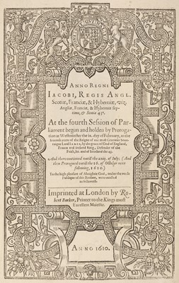 Lot 209 - James I & VI - Statutes. Anno regni Iacobi...At the fourth Session of Parliament begun..., 1610