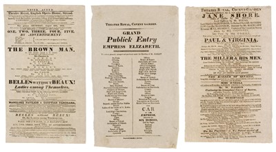 Lot 134 - Theatre Playbills. A group of 65 playbills for performances at Theatre Royal, Covent Garden