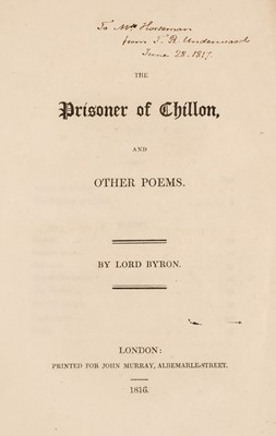 Lot 255 - Byron (George Gordon). The Prisoner of Chillon, and other poems, 1st edition, 1st issue, 1816