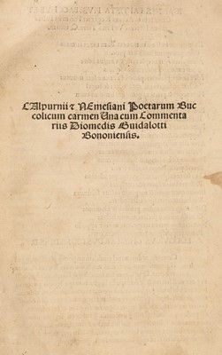 Lot 165 - Calpurnius (Titus and Nemesianus, Marcus). Calpurnii & Nemesiani Poetarum Buccolicum..., 1504