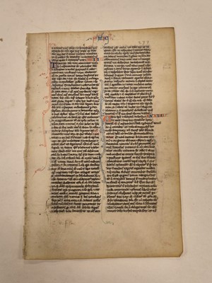Lot 153 - Illuminated leaf. An illuminated leaf from a Latin Bible, late 13th-century