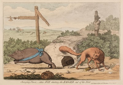 Lot 316 - Gillray (James). Changing Places - alias; Fox Stinking the Badger out of his Nest, 1782