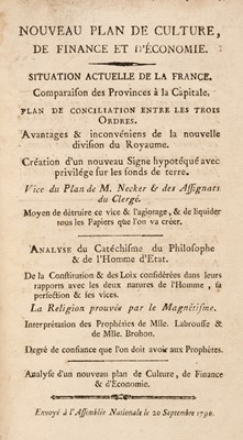 Lot 339 - Brun de la Combe (Joseph André). Nouveau Plan de Culture, de Finance et d'Économie...