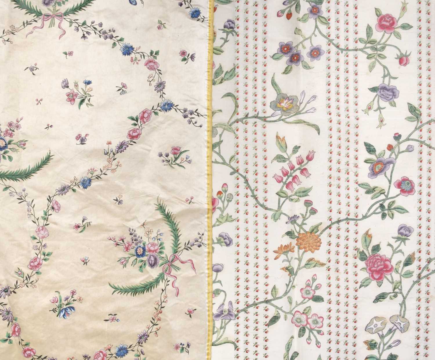 Lot 523 - Chinese. Five panels of painted silk brocade from a court dress, circa 1750, & others similar