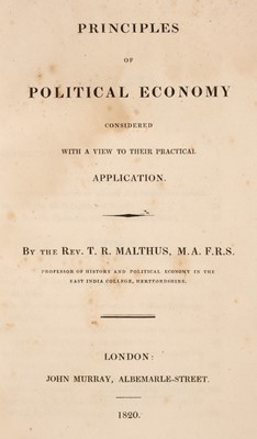 Lot 353 - Malthus (Thomas Robert). Principles of Political Economy, 1st edition, John Murray, 1820