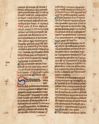 Lot 154 - Illuminated leaf. A manuscript leaf from a copy of Manipulus Florum, 14th century(?)