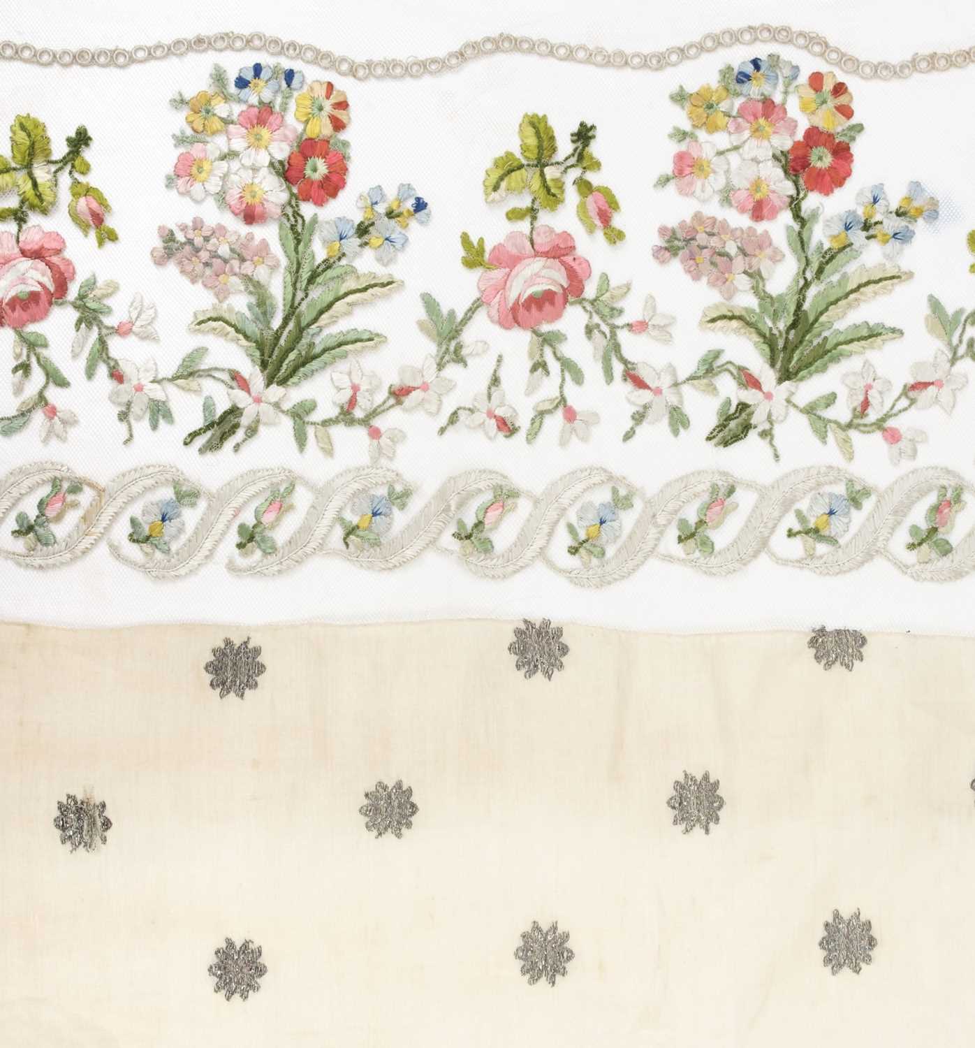 Lot 544 - Embroideries. Four portions of metalwork embroidery from a Regency robe, & an embroidered border