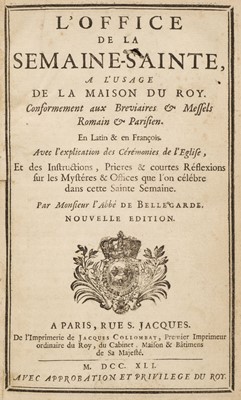 Lot 196 - Bellegarde (Jean-Baptiste Morvan de). L'Office de la Semaine Sainte..., Paris:1741