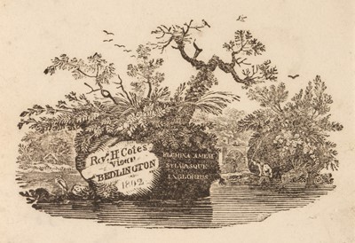 Lot 402 - Thomas Bewick (1753-1828). A collection of 23 ex-libris for R. A. Caldwell, A. Clapham, etc.