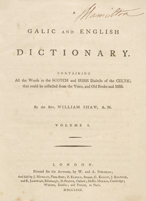 Lot 308 - Shaw (William). A Galic and English Dictionary...