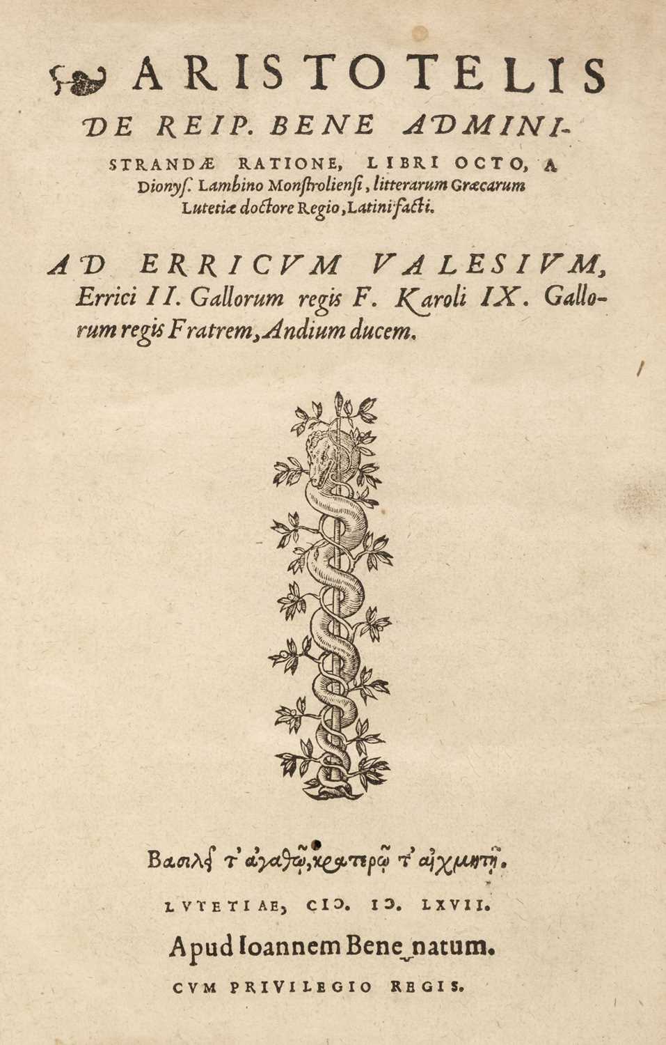 Lot 263 - Aristotle. Aristotelis de reip. bene administrandae ratione, libri octo