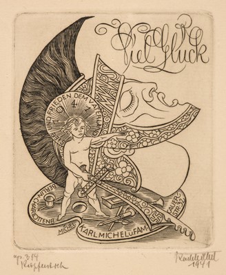 Lot 393 - Michel (Karl, 1885-1984). A collection of 99 ex-libris for Dr Hans Sachs, Hans u Marie Sachs