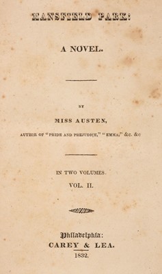 Lot 209 - Austen (Jane). Mansfield Park: A Novel, volume 2 only, 1st US ed, Carey & Lea, 1832