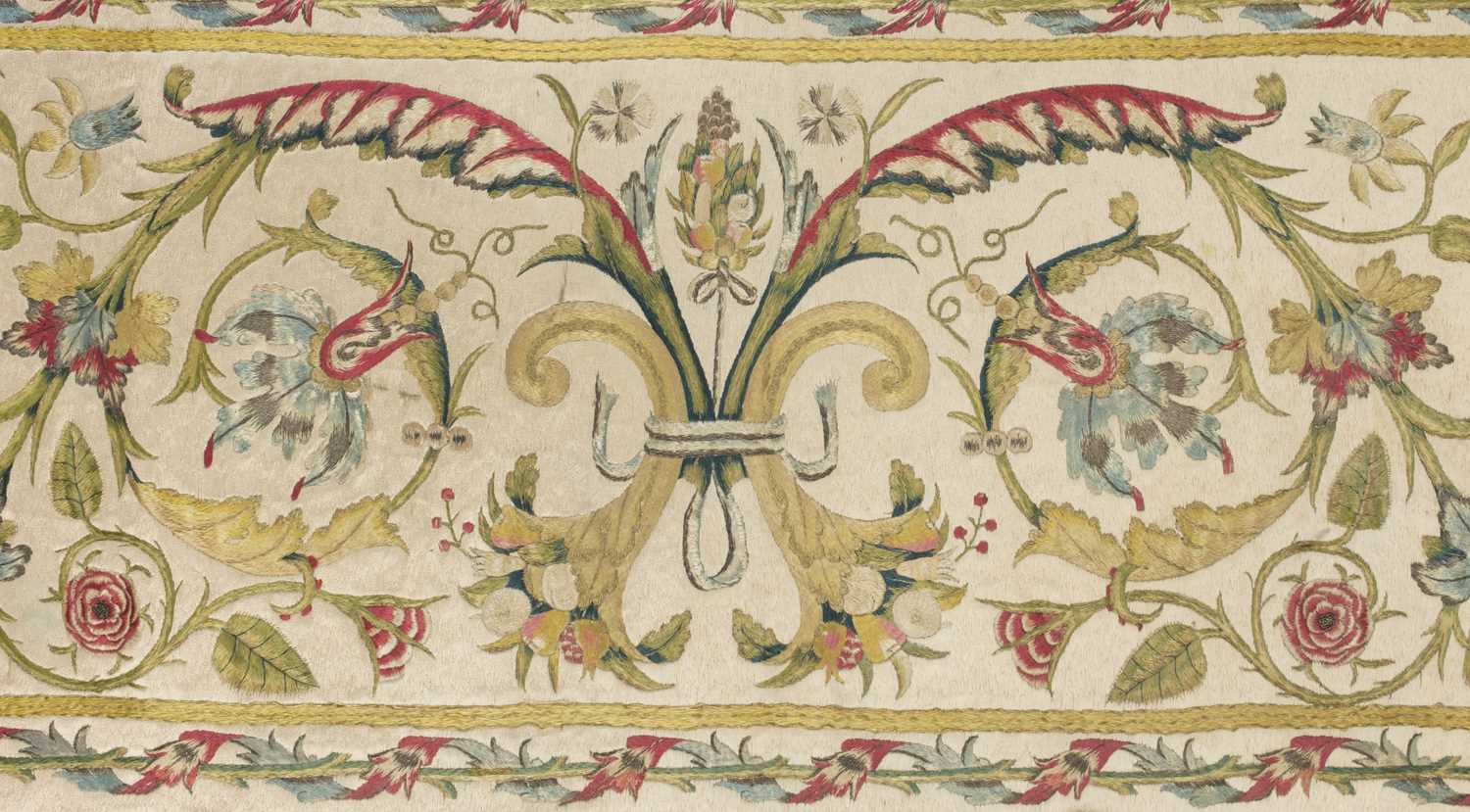 Lot 540 - Embroidered Panel. A needlework silk altar front, probably Italian, 18th century