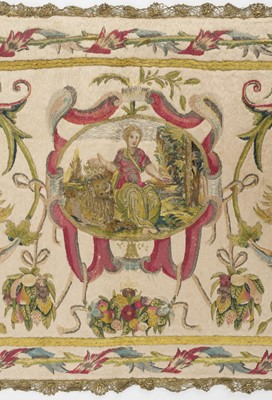 Lot 540 - Embroidered Panel. A needlework silk altar front, probably Italian, 18th century
