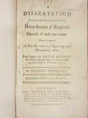 Lot 180 - Phillips (Robert). A Dissertation Concerning the Present State of the High Roads of England, 1737