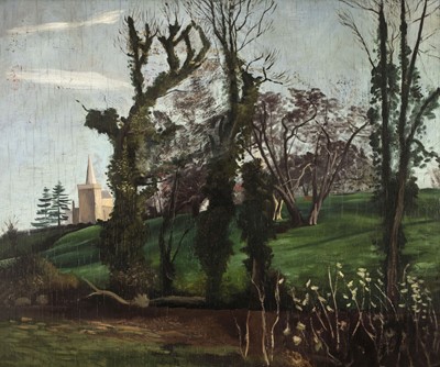 Lot 235 - Aldridge (John, 1905-1983). Landscape with Church at Great Bardfield, 1939