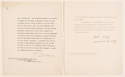 Lot 99 - Churchill (Winston). Two Partial Typed Letters Signed 'Winston S. Churchill', no date, circa 1920