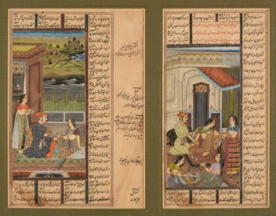 Lot 105 - Indian School. A fine pair of Indian Mughal watercolours on paper, 19th century