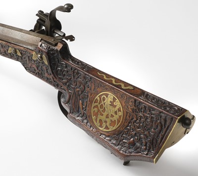 Lot 162 - Wheel-Lock Carbine. A fine Austrian wheel-lock carbine attributed to the 'Master of the Animal Head Scrolls'