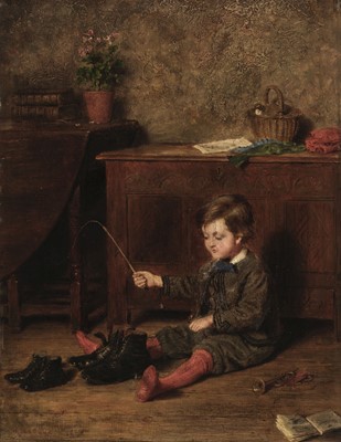 Lot 181 - Kilburne (George Goodwin, 1839-1924). Boy Playing, oil on wood board