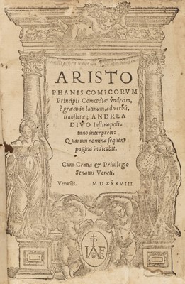 Lot 367 - Aristophanes. Aristophanis comicorum principis comoediae undecim, Venice, 1538