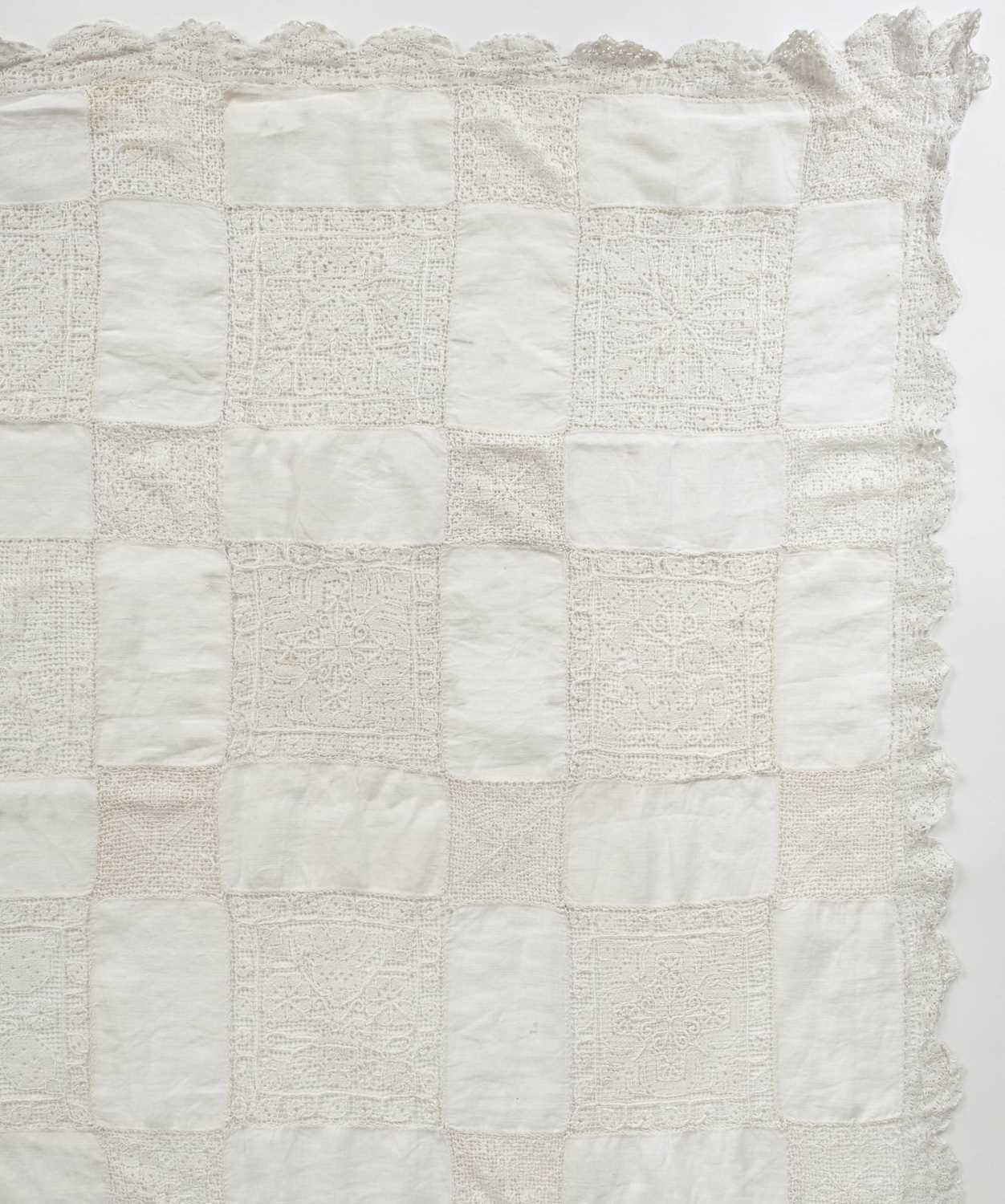 Lot 553 - Lace. A large cloth or bedcover of lacis lace, early 18th century